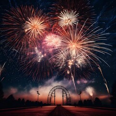 Poster - Spectacular Fireworks Display Over Festive Archway