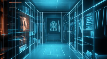 Leinwandbilder - Advanced AI technology showcases a futuristic closet design in a sleek space. The virtual layout offers a glimpse into modern real estate solutions for optimizing storage and style.
