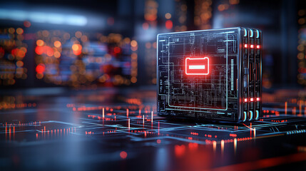Poster - digital battery symbol glowing in futuristic tech environment