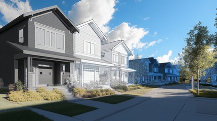 Aufkleber - A new residential area showcases contemporary homes designed with artificial intelligence.