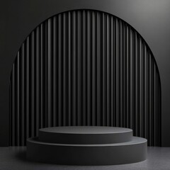 Poster - 3D rendering of backdrop black podium background show room for black friday products on podium