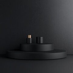 Aufkleber - 3D rendering of blank product background for cream cosmetics Modern black podium background