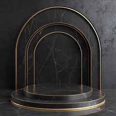 Poster - 3D rendering of backdrop black podium background show room for black friday products on podium