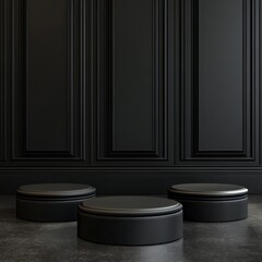 Poster - 3D rendering of backdrop black podium background show room for black friday products on podium