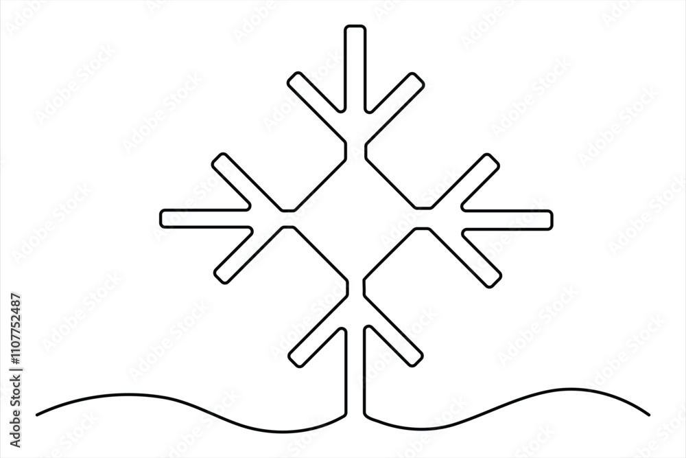 Continuous one line drawing of snowflake. Winter and cold flake symbol ...