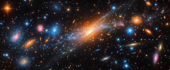 Wall Mural - vast starstudded expanse of deep space showcasing distant galaxies and nebulae in vibrant colors evo