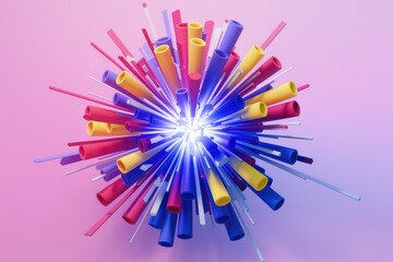 Aufkleber - Abstract 3D rendering of a colorful explosion of tubes and shapes