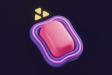 Aufkleber - Abstract 3D render of a pink block within purple and pink wavy frame with yellow triangles above