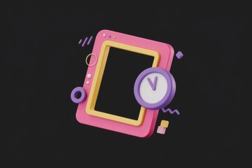 Aufkleber - 3D render of a pink and yellow frame with a clock  representing time management or scheduling