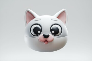 Poster - Adorable 3D rendering of a cute white kitten face with big eyes and a playful expression