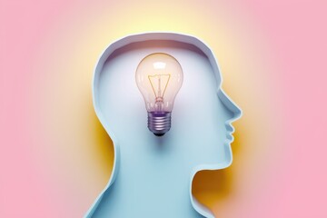 Leinwandbilder - A light bulb inside a head silhouette symbolizes ideas  innovation  and creative thinking