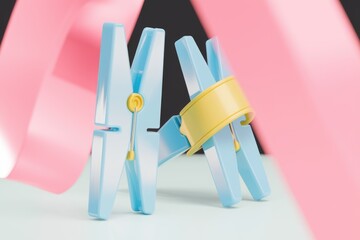 Aufkleber - Two pastel blue clothespins with a yellow band  a minimal and colorful scene