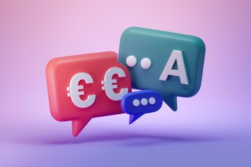 Leinwandbilder - 3D speech bubbles with Euro symbol and letter A.