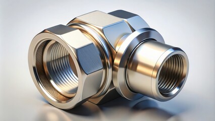 Poster - A close-up view of a shiny metal coupling with threaded ends, showcasing its intricate details and the precision engineering involved in its creation.