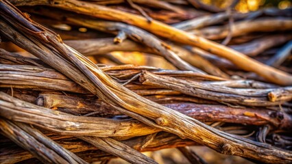 Poster - A Close-Up View of Intertwined Wooden Branches, Capturing the Textural Details and Intricate Patterns of Nature's Art
