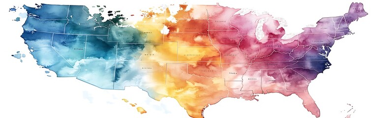Poster - Artistic watercolor map depicting the Midwest region, showcasing vibrant colors and intricate details, ideal for creative projects and decor.