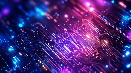 Wall Mural - futuristic abstract technology background featuring a blue and purple circuit board design with glow
