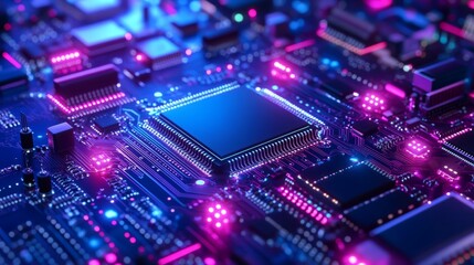 Wall Mural - futuristic abstract technology background featuring a blue and purple circuit board design with glow
