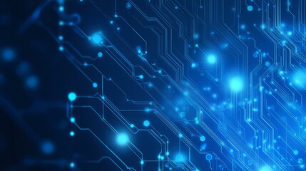 Wall Mural - futuristic blue technology background featuring abstract digital patterns, glowing lines, and high-t
