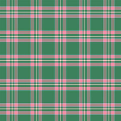 Wall Mural - Plaid with twill weave repeat pattern.Checkered tartan gingham seamless pattern in green and pink for Christmas.Geometric graphic vector illustration background design for fabric and prints.