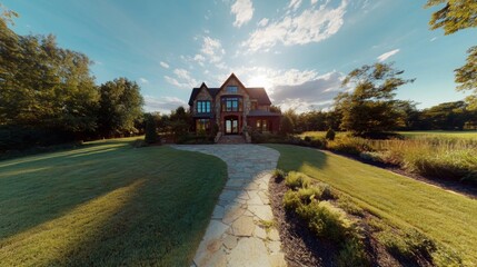 Poster - This elegant property features stunning architecture and is surrounded by lush greenery, enhancing its curb appeal.