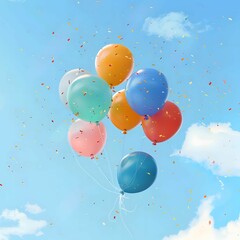 Wall Mural - Colorful Balloons Floating in a Sunny Sky