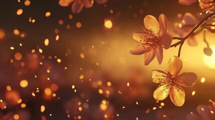 Aufkleber - Beautiful Cherry Blossom Flowers with Soft Warm Sunset Glow