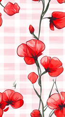 Poster - Sweet pea blooms against gingham checks, seamless pattern