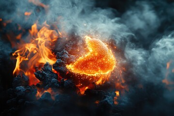 Wall Mural - A close-up shot of a fire with smoke billowing out