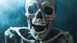 ©  lukaPixMedia - A skull appears to be laughing, surrounded by wisps of smoke in a cool, eerie setting, creating an unnervingly playful yet creepy atmosphere.