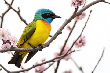 Wall Mural - A bright and vibrant bird sits atop a tree branch, enjoying the view