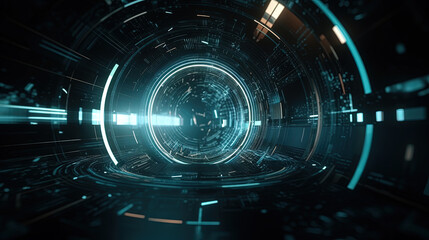 Wall Mural - technology abstract background with hud styled round interface elements in neon tech light.