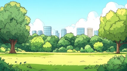 Wall Mural - cartoon city skyline park landscape