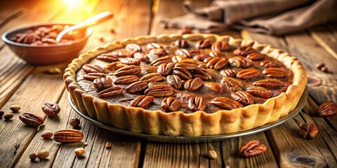 Wall Mural - A freshly baked pecan pie with a flaky crust and a generous amount of pecans on top, ready to be enjoyed