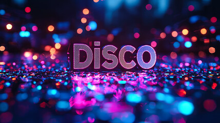 Poster - Bright lights and colorful decorations create an energetic atmosphere at a disco party, inviting guests to dance and celebrate