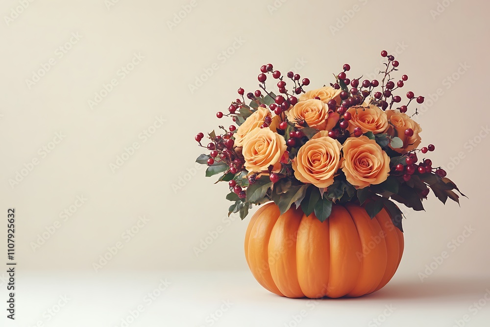 Beautiful autumn bouquet with pumpkins on color background Stock ...