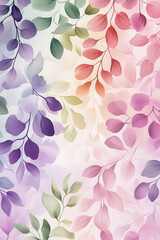 Poster - Soft pastel leaves blend harmoniously in shades of purple, green, and pink, providing a tranquil, artistic background for creative projects