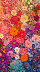 Poster - A stunning array of flowers in a garden bursts with colors, featuring a diverse mix of species and creating a lively spring atmosphere