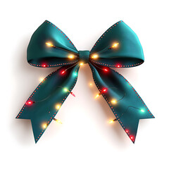 Wall Mural - radiant emerald green Christmas bow adorned with glowing lights, perfect for festive decorations and holiday celebrations