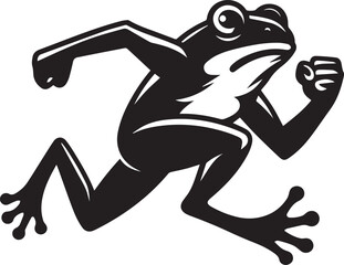 A running frog with a determined face vector black silhouette