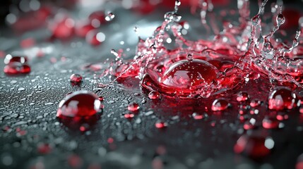 Leinwandbilder - Captivating water splash with red droplets close-up photography studio setting macro view visual beauty and texture