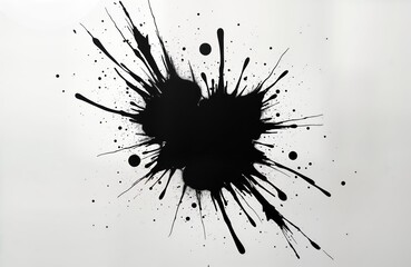 Leinwandbilder - Abstract black paint splash on white background. Fluid, dynamic design element. Suitable for various prints, creative projects. Minimalist artistic style. Copy space available for branding design
