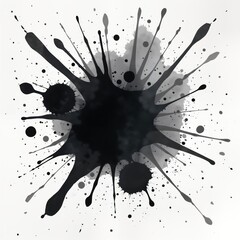 Aufkleber - Abstract ink splatter design. Artistic black, grey watercolor stain on white background. Fluid paint splash, drip effect. Suitable for posters prints, design projects. Modern abstract art print. Ink