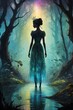 © lavillia - Fantastisches Gemälde - Silhouette einer Frau in einem mystischen Wald