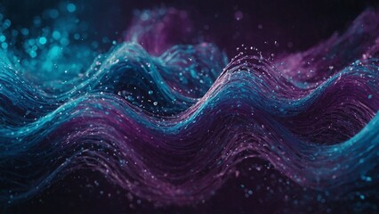 Wall Mural - abstract purple blue particles wavy background
