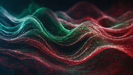 Wall Mural - abstract red green particles wavy background
