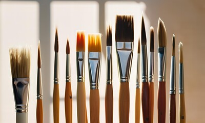 Neatly Arranged Paintbrushes on a light, textured background