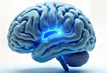 Poster - Detailed illustration of human brain displaying intelligent thinking process. Modern tech concept featuring neural network of big data, artificial intelligence. Brain highlighted with glowing blue