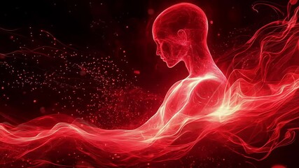 Wall Mural - Futuristic Red Abstract Human Silhouette with Light Trails Loop