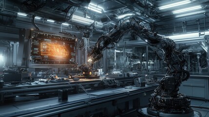 Aufkleber - Robotic arm assembling advanced technology in industrial setting futuristic environment close-up viewpoint innovation concept